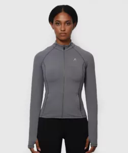 Women High Neck Jacket With Zipper Grey thumbnail color variation