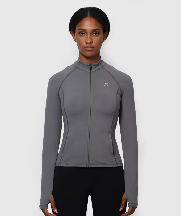 Women High Neck Jacket With Zipper Grey Main Image