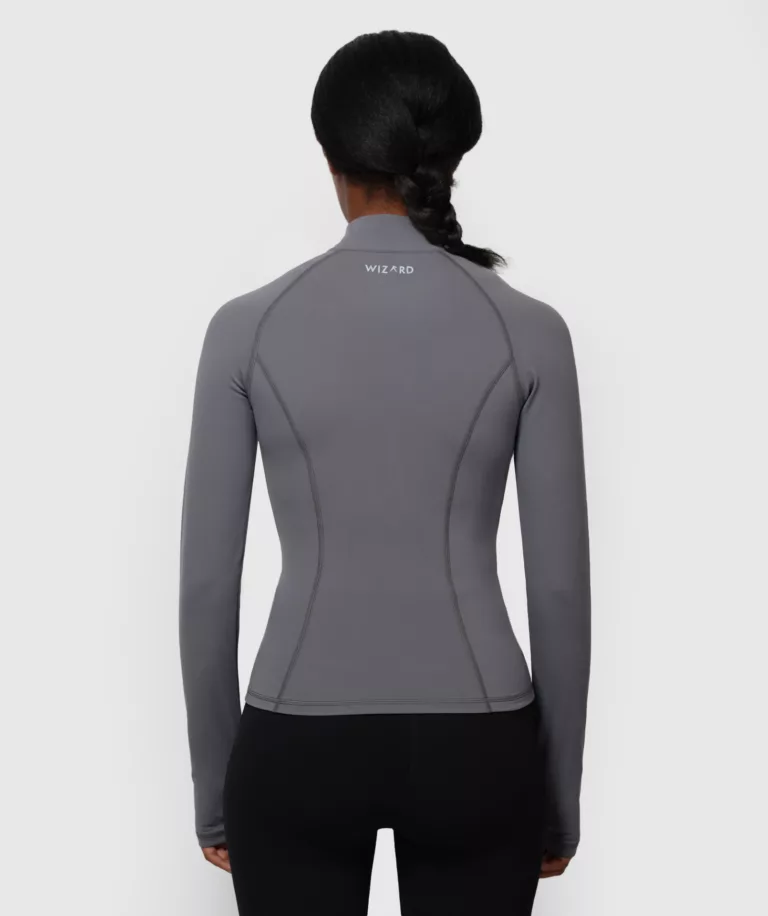 Women High Neck Jacket With Zipper Grey Image 2