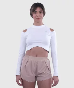 Women Comfy Cut-out Crop Top White thumbnail color variation