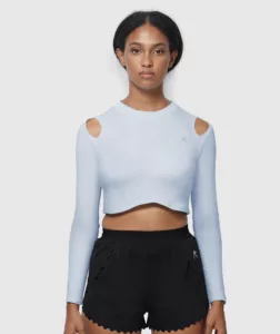 Women Comfy Cut-out Crop Top Light-Blue thumbnail 1