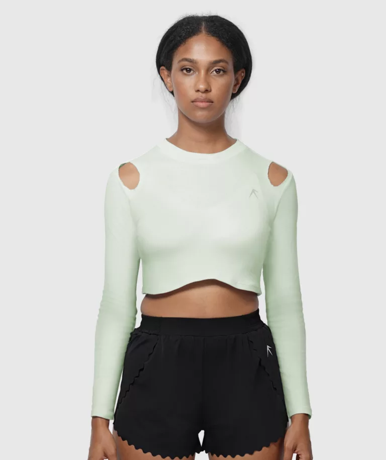 Women Comfy Cut-out Crop Top Light-Green Main Image